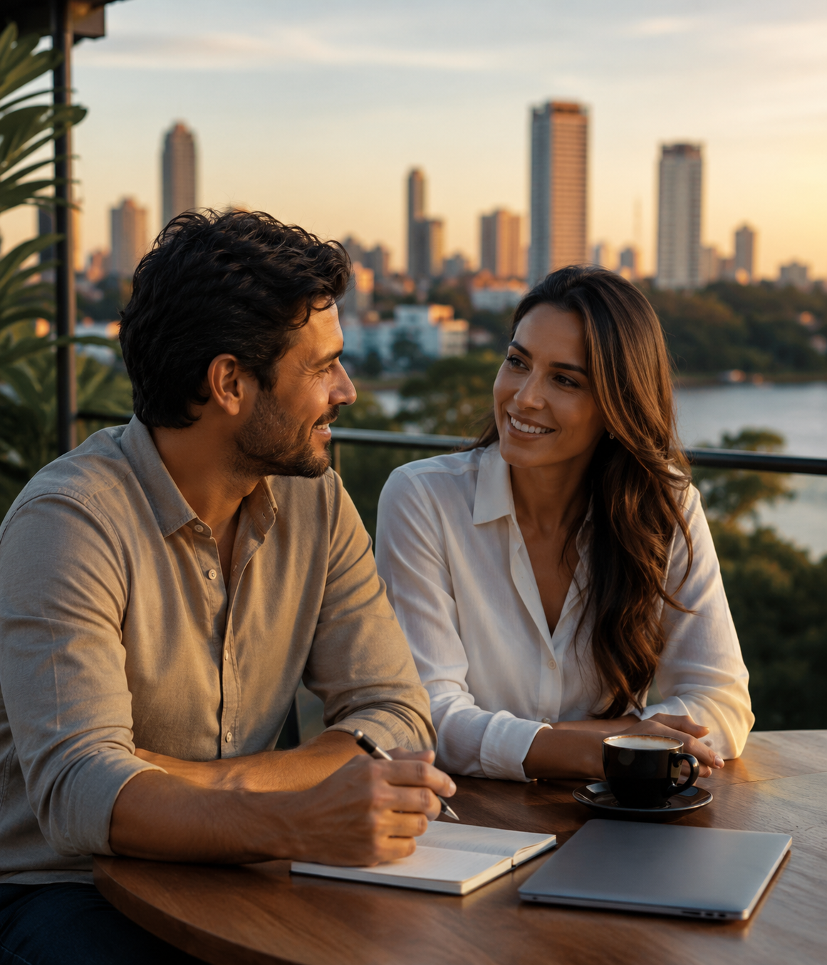 Casal conversando sobre planos de vida e de trabalho em uma tarde no Paraguai